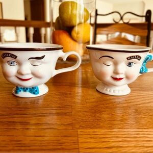 Winking Face Mugs - White and Blue